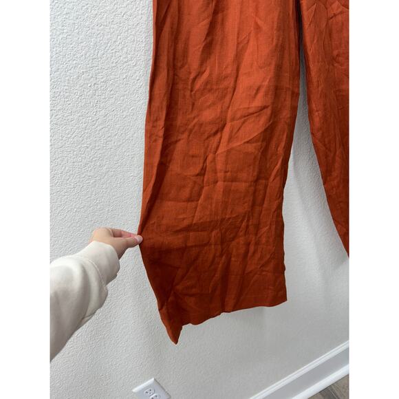Massimo Dutti Pants Women's Size 8 Terracotta 100% Linen Wide Leg Pants - Picture 3 of 7
